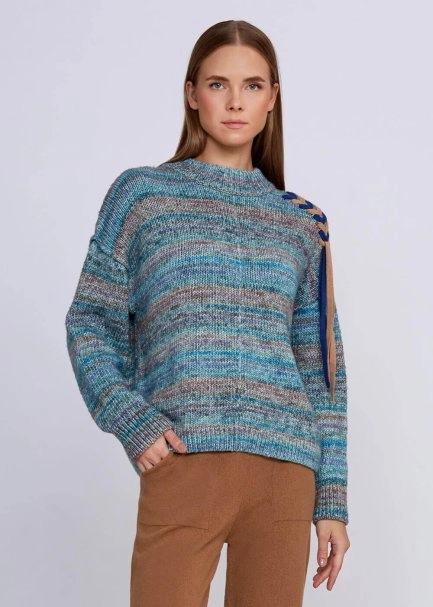 Organic Cotton Wool Blend Blue Knit Sweater - 1