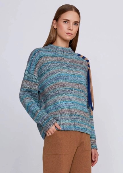 Organic Cotton Wool Blend Blue Knit Sweater - 4