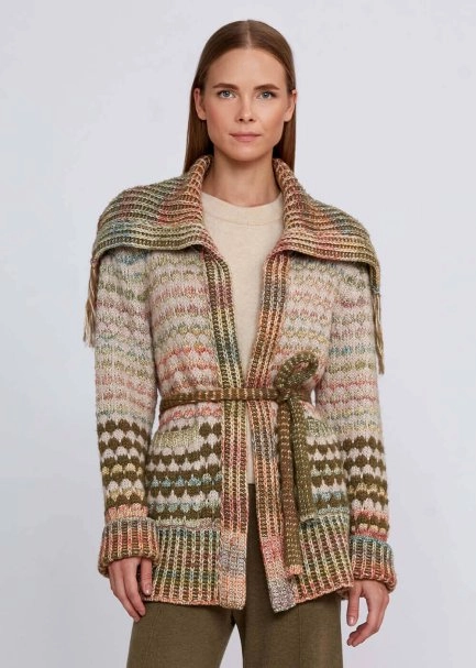 Organic Cotton Wool Blend Fringe Neck Multıcolor Cardigan - 1