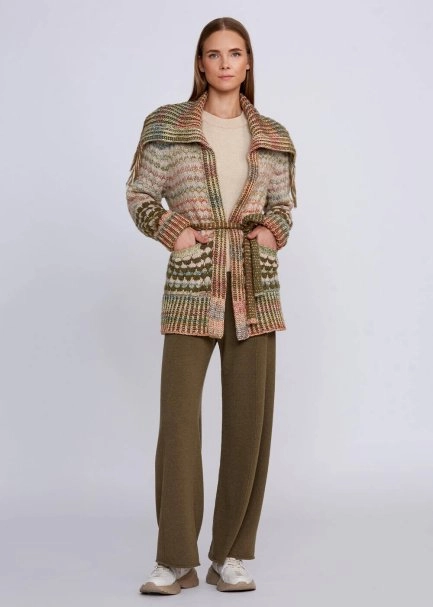 Organic Cotton Wool Blend Fringe Neck Multıcolor Cardigan - 2