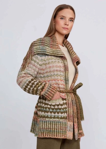 Organic Cotton Wool Blend Fringe Neck Multıcolor Cardigan - 4
