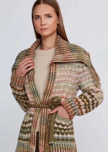 Organic Cotton Wool Blend Fringe Neck Multıcolor Cardigan - 6