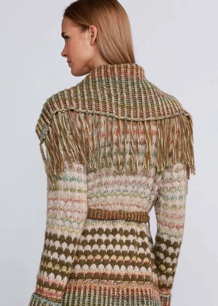 Organic Cotton Wool Blend Fringe Neck Multıcolor Cardigan - 7