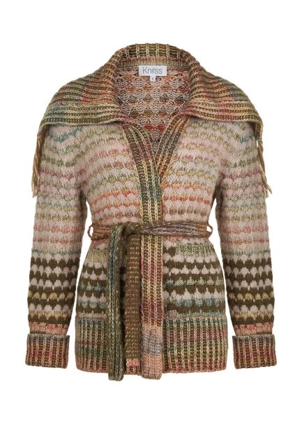 Organic Cotton Wool Blend Fringe Neck Multıcolor Cardigan - 8