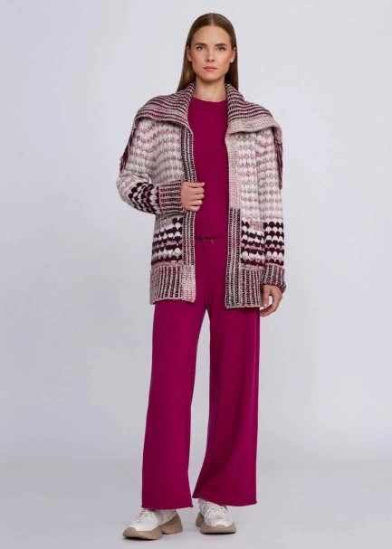 Organic Cotton Wool Blend Fringe Neck Pink Knit Cardigan - 5