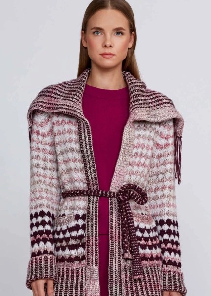 Organic Cotton Wool Blend Fringe Neck Pink Knit Cardigan - 6