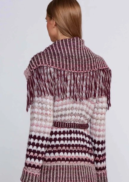 Organic Cotton Wool Blend Fringe Neck Pink Knit Cardigan - 7