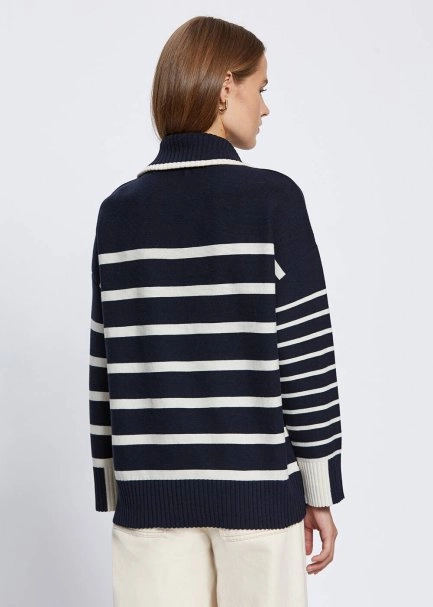 Organic Cotton Wool Blend Stripes Navy Knit Top - 4