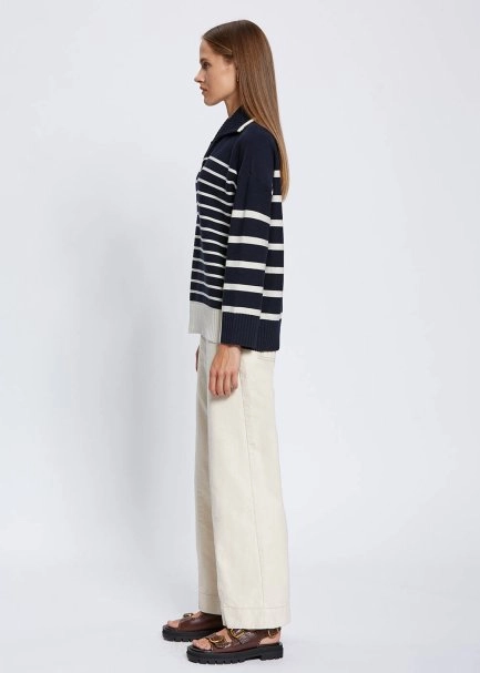 Organic Cotton Wool Blend Stripes Navy Knit Top - 3