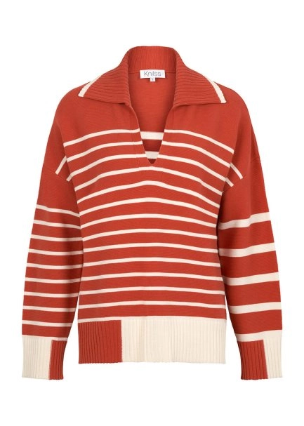 Organic Cotton Wool Blend Stripes Orange Knit Top - 6