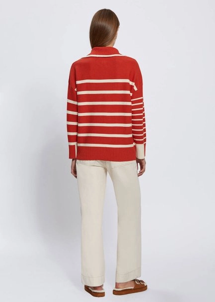 Organic Cotton Wool Blend Stripes Orange Knit Top - 5