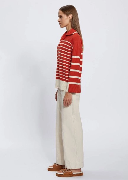 Organic Cotton Wool Blend Stripes Orange Knit Top - 3