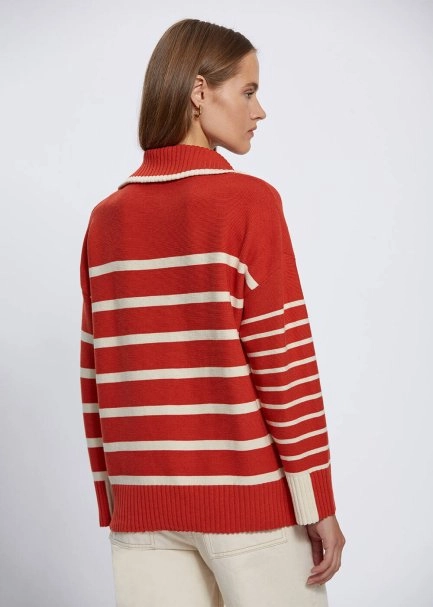 Organic Cotton Wool Blend Stripes Orange Knit Top - 4