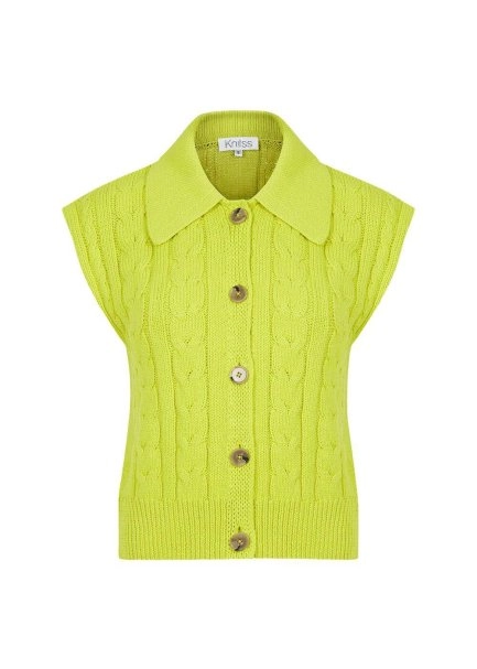 ORGANIC PAMUK JEWEL BUTTONS LIME KNIT TOP - 6