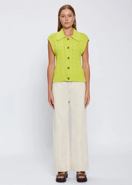 ORGANIC PAMUK JEWEL BUTTONS LIME KNIT TOP - 2