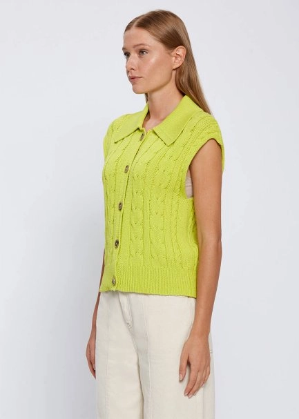 ORGANIC PAMUK JEWEL BUTTONS LIME KNIT TOP - 3