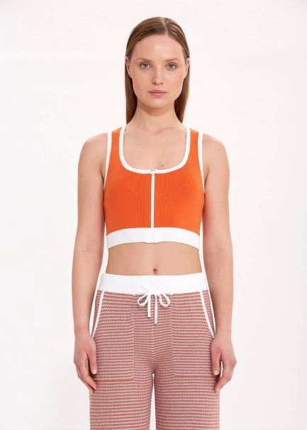 Organik Pamuk Crop Turuncu Triko Üst - 1