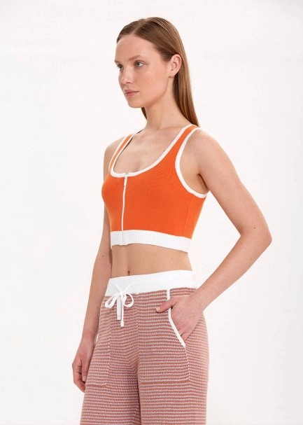 Organik Pamuk Crop Turuncu Triko Üst - 3