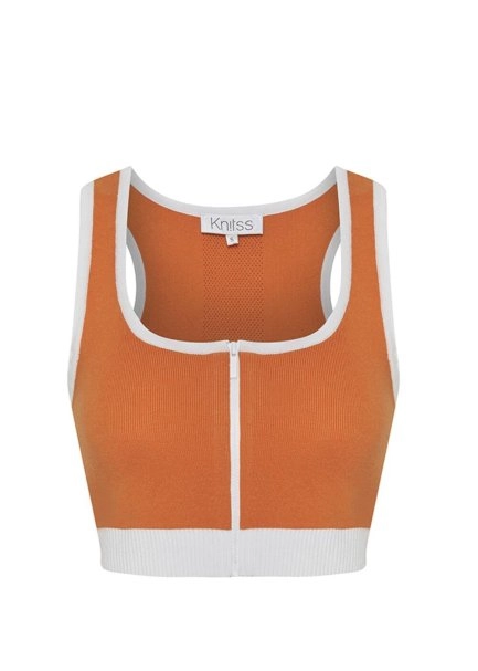 Organik Pamuk Crop Turuncu Triko Üst - 6