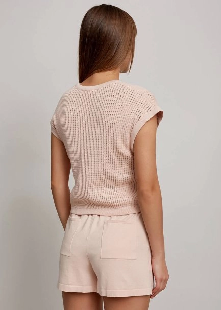 Organik Pamuk Delikli Örgü Pudra Triko Üst - 3