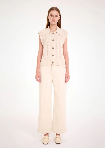 Organik Pamuk Düğme Kapamalı Krem Triko - 2