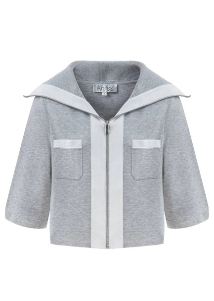 Organik Pamuk Gri Beyaz Triko Ceket - 6