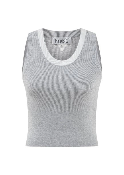 Organik Pamuk Gri Beyaz Triko Üst - 6