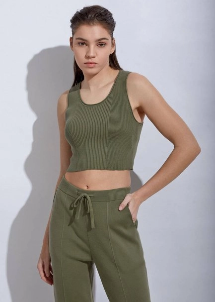 Organik Pamuk Haki Crop Triko Üst - 3