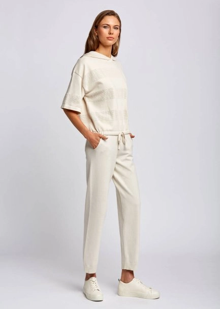 Organik Pamuk Kapüşonlu Bej Triko Üst - 2