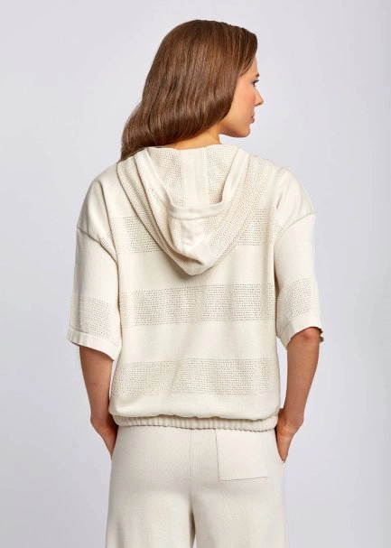 Organik Pamuk Kapüşonlu Bej Triko Üst - 3