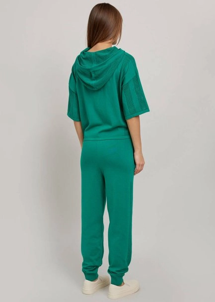 Organik Pamuk Kapüşonlu Crop Yeşil Triko Üst - 5