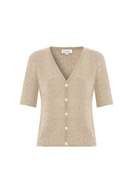 Organik Pamuk Karışımlı Bej Triko Hırka - 6