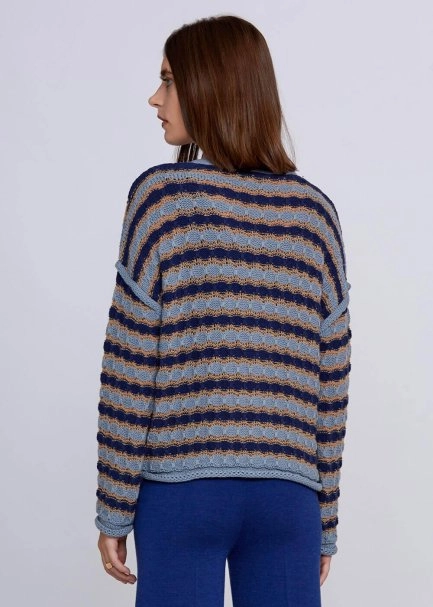 Organik Pamuk Karışımlı Mavi Camel Triko Hırka - 3