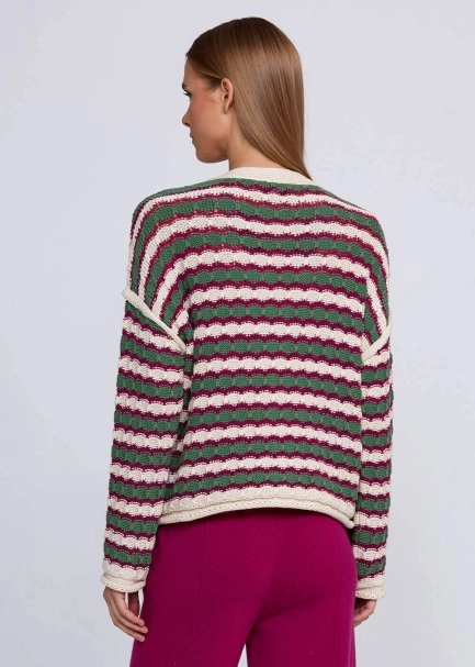 Organik Pamuk Karışımlı Yeşil Ekru Triko Hırka - 3