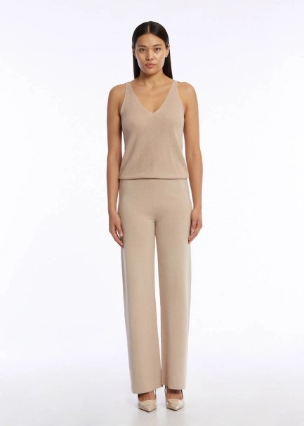 Organik Pamuk Keten Karışımlı Bej Triko Pantolon - 2