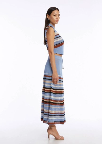 Organik Pamuk Keten Karışımlı Mavi Triko Etek - 4