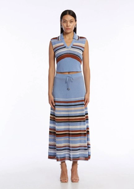 Organik Pamuk Keten Karışımlı Mavi Triko Etek - 2