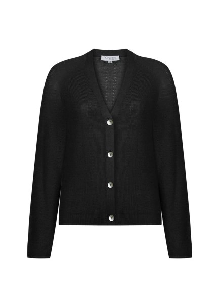 Organik Pamuk Keten Karışımlı Siyah Triko Hırka - 6