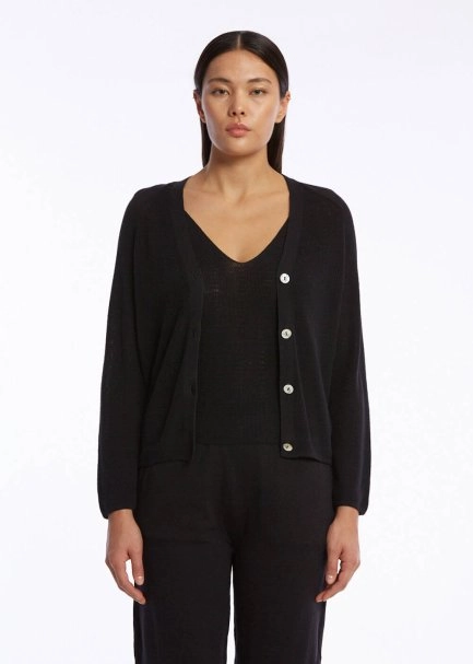 Organik Pamuk Keten Karışımlı Siyah Triko Hırka - 1