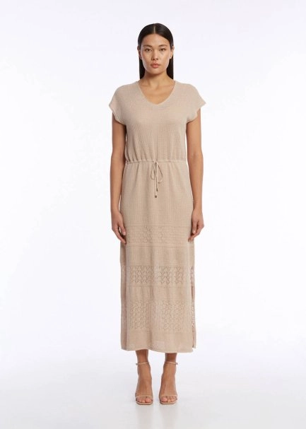 Organik Pamuk Keten Karışımlı Triko Elbise Bej - 1