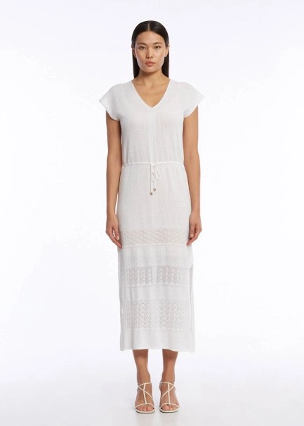 Organik Pamuk Keten Karışımlı Triko Elbise Beyaz - 1