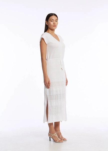 Organik Pamuk Keten Karışımlı Triko Elbise Beyaz - 2