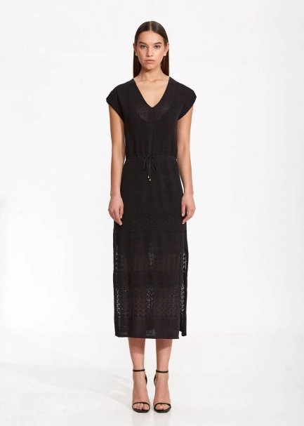 Organik Pamuk Keten Karışımlı Triko Elbise Siyah - 1