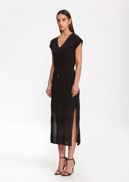 Organik Pamuk Keten Karışımlı Triko Elbise Siyah - 3