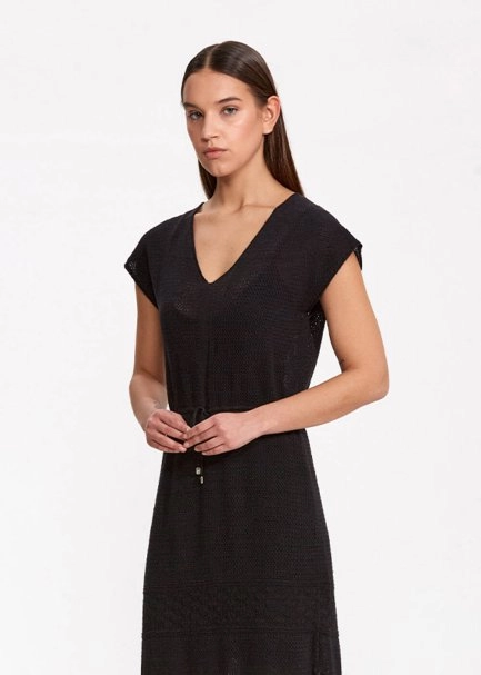 Organik Pamuk Keten Karışımlı Triko Elbise Siyah - 2