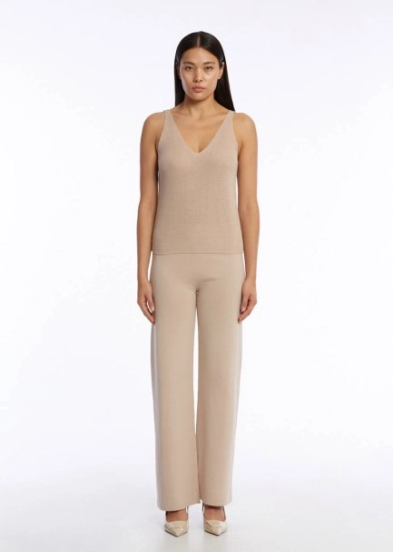 Organik Pamuk Keten Karışımlı Triko Üst Bej - 2