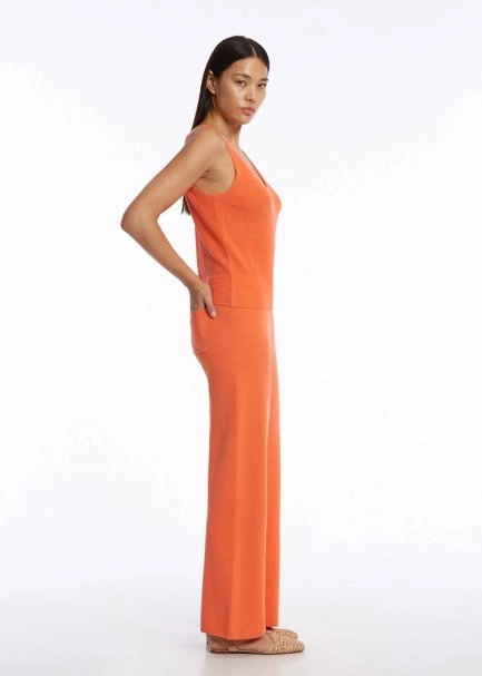 Organik Pamuk Keten Karışımlı Turuncu Triko Pantolon - 4