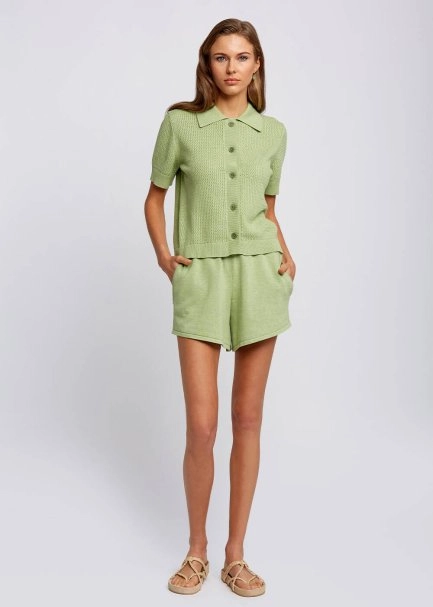 Organik Pamuk Kısa Kol Yeşil Triko Hırka - 5