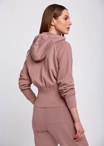 Organik Pamuk Kontrast Detaylı Lila Triko Ceket - 3