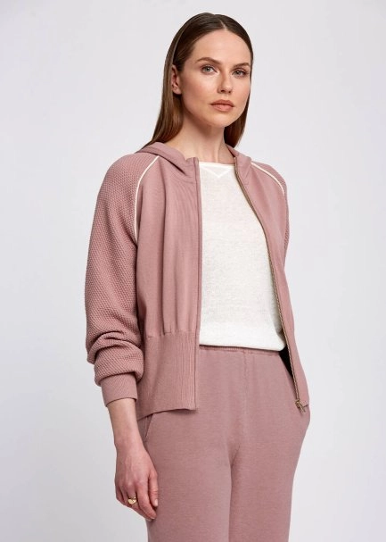 Organik Pamuk Kontrast Detaylı Lila Triko Ceket - 4